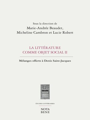 cover image of La littérature comme objet social II
